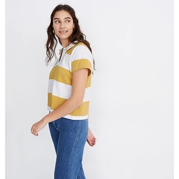 Madewell Women's Boxy Tee Polo Yellow Lefferts Stripe Size XXS - Picture 2 of 5